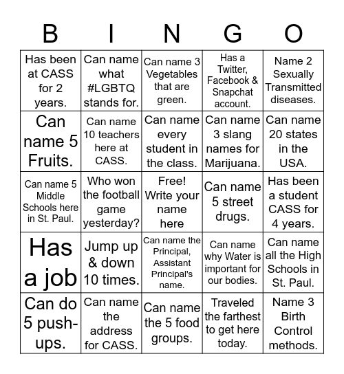 Health Bingo Card!! Bingo Card