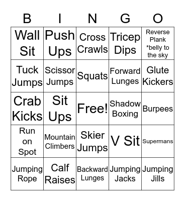 Fitness Bingo Card