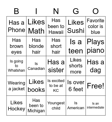 Icebreaker Bingo Card