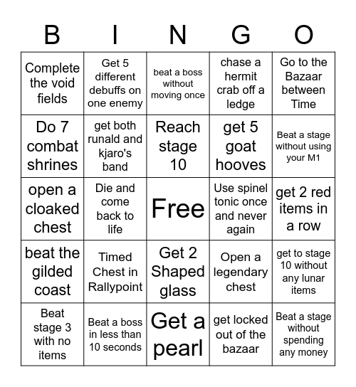 ror2 Bingo Card