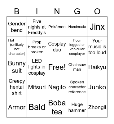 Anime Convention Bingo Card