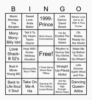 80's MUSIC BINGO Card
