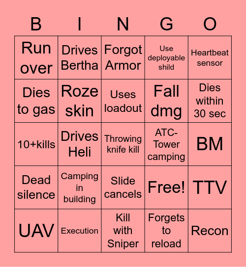 Warzone spectate bingo Card