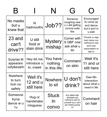 Suicide bingo wedding edition Bingo Card