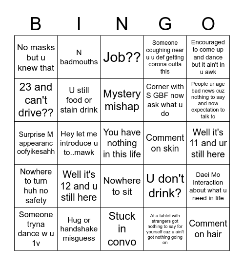 Suicide bingo wedding edition Bingo Card