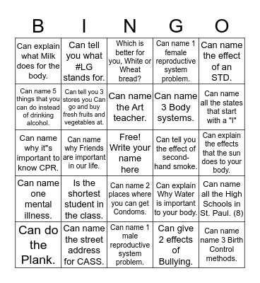 Health Bingo Card 2 Bingo Card