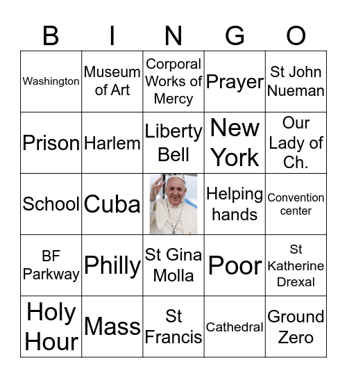 Pope Francis Bingo Card