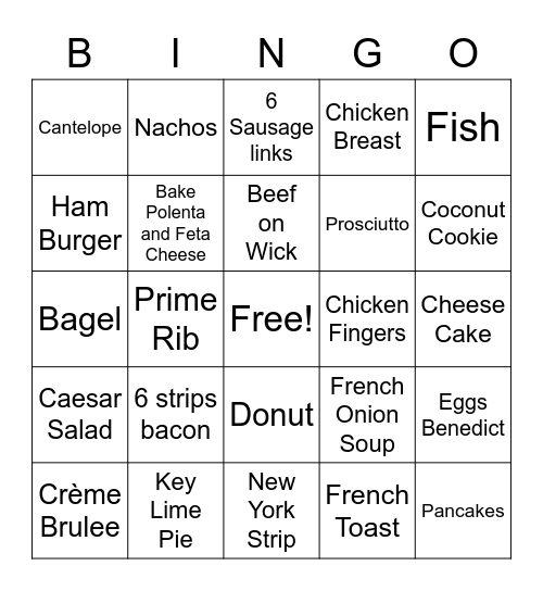 Holy Ship…….Foodie Bingo Card