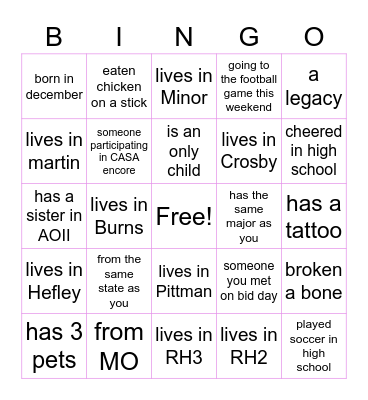 Find a Sister Bingo Card