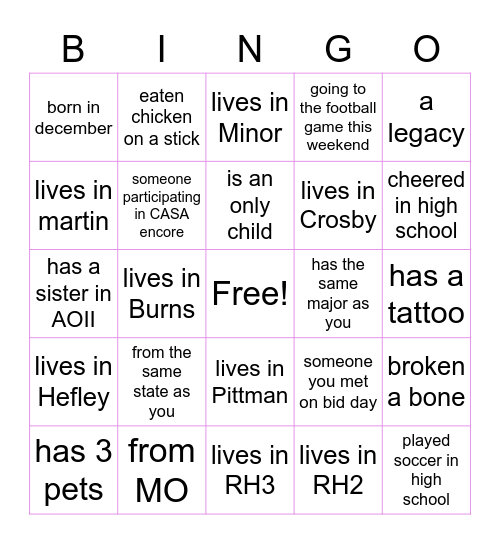 Find a Sister Bingo Card