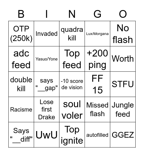 Lol Bingo Card