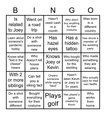 Walcomb Weeding Bingo Card
