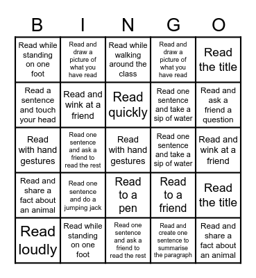 Readning Bingo Card