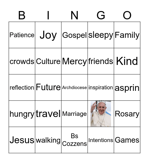 Pope Francis Bingo Card