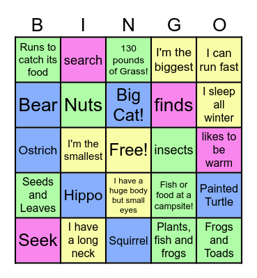 Wild Animals Bingo Card