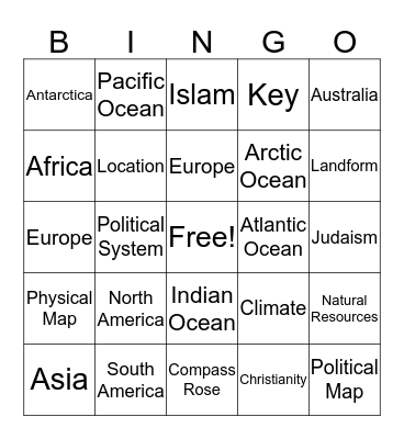 Social Studies Bingo Card