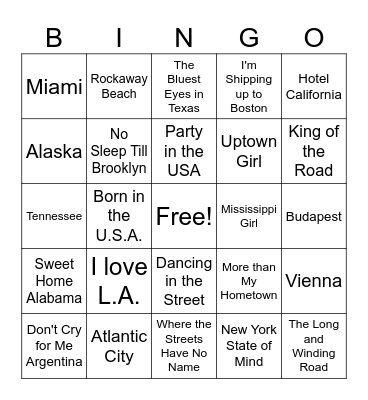 Location, Location, Location Bingo Card