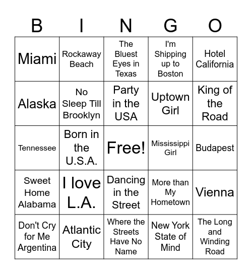 Location, Location, Location Bingo Card