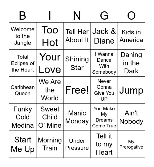 80s Bingo Card