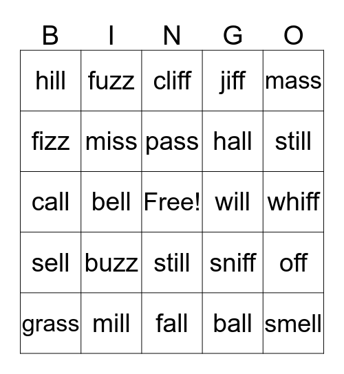 ff  ll  ss  zz   Bingo Card