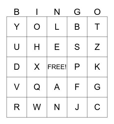 ALPHABET Bingo Card