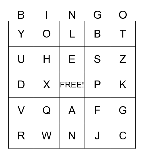 ALPHABET Bingo Card