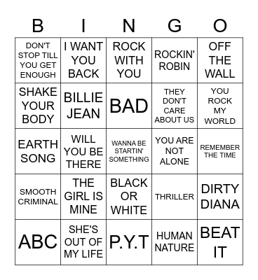 MJ Bingo Card