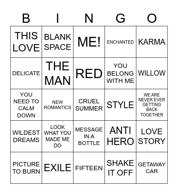 TAYLOR Bingo Card