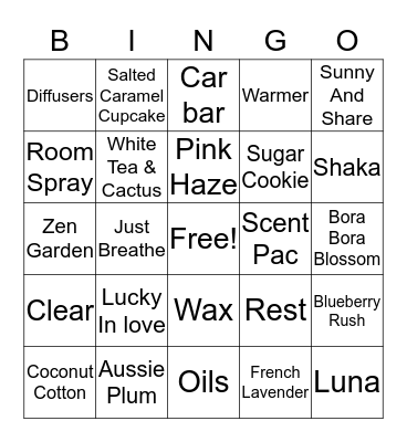 Scentsy Bingo Card