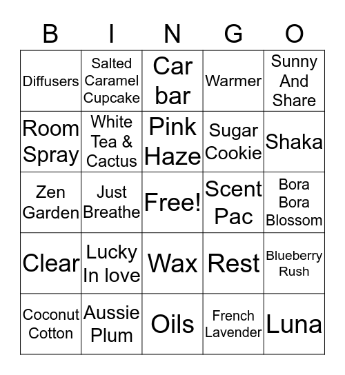 Scentsy Bingo Card