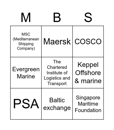 Voyage II: Maritime companies Bingo Card