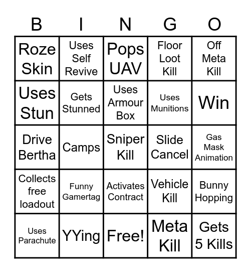 Solo Warzone Bingo Card