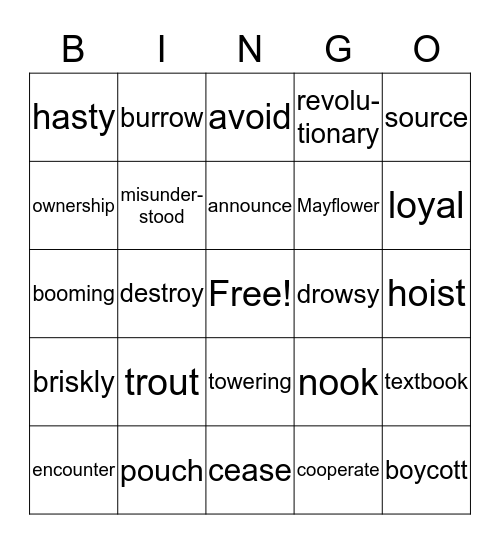 NVL Week 5 Bingo Card