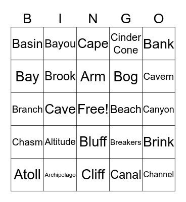 Geography Weeks 1-4  Bingo Card