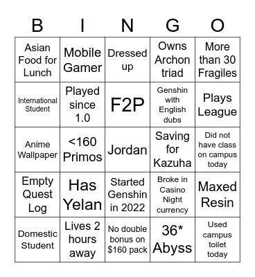 Untitled Bingo Card