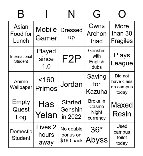 Untitled Bingo Card