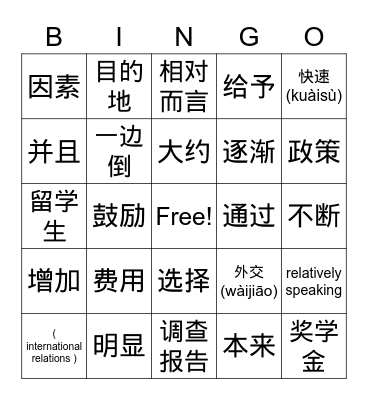 为什么越来越多的美国学生到中国留学 Bingo Card