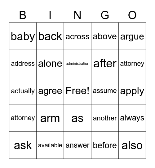 Untitled Bingo Card