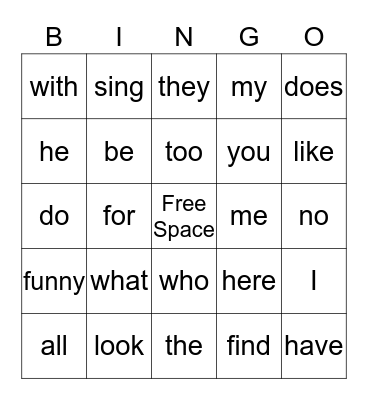 Sight Word Review 1st Grade Bingo Card