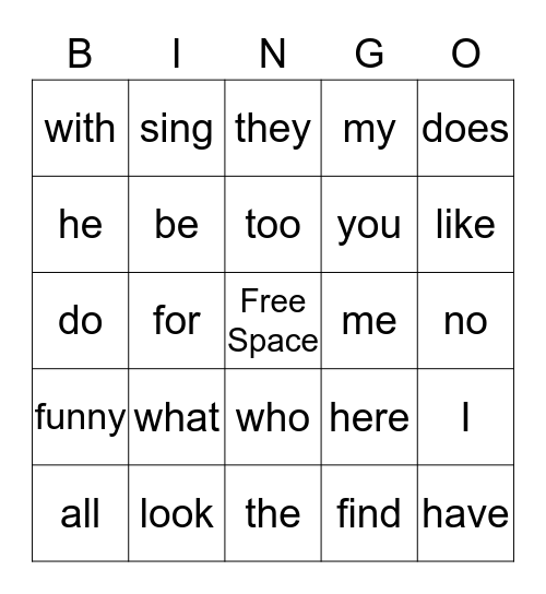 Sight Word Review 1st Grade Bingo Card