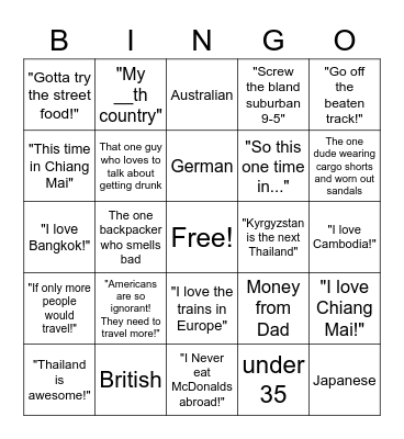 Backpackers in Hostels bingo Card