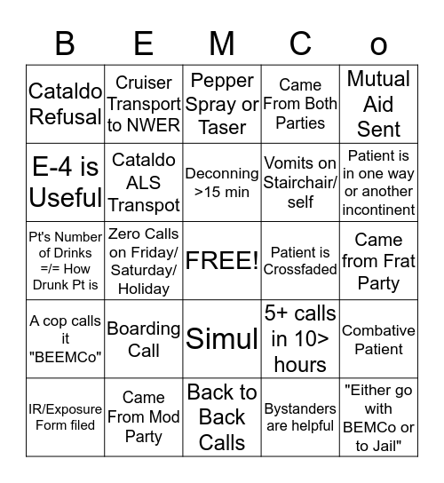 EMS BINGO Card