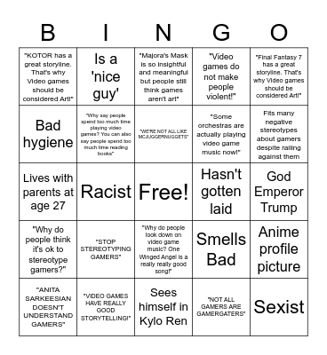 Butthurt Gamer bingo Card