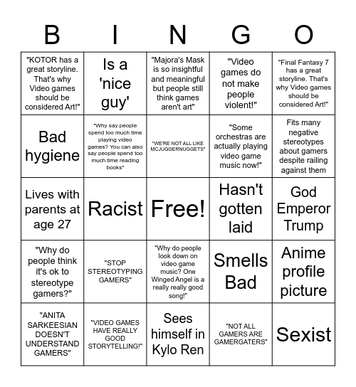 Butthurt Gamer bingo Card