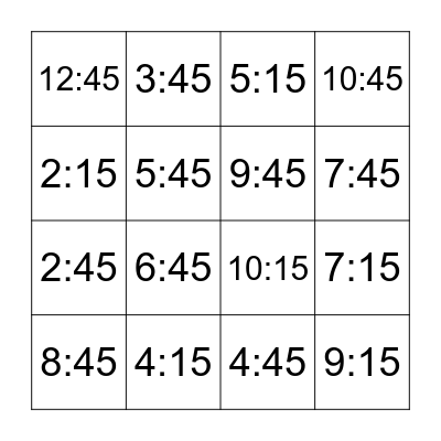 Time Bingo Card