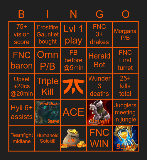 FNC vs SK Summer22 Bingo Card