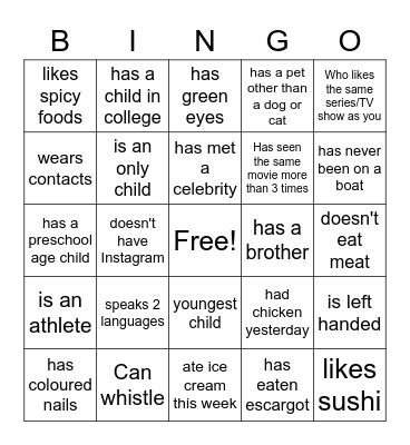 Get To Know You Bingo Card