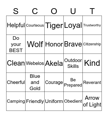Cub Scout Bingo Card