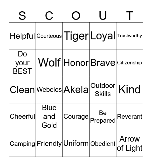 Cub Scout Bingo Card
