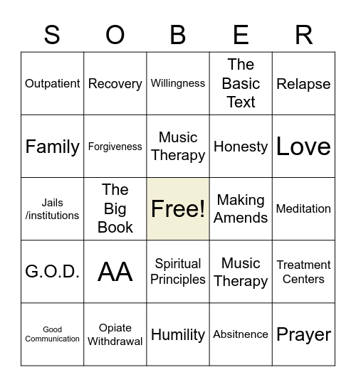 Everything Recovery! Bingo Card